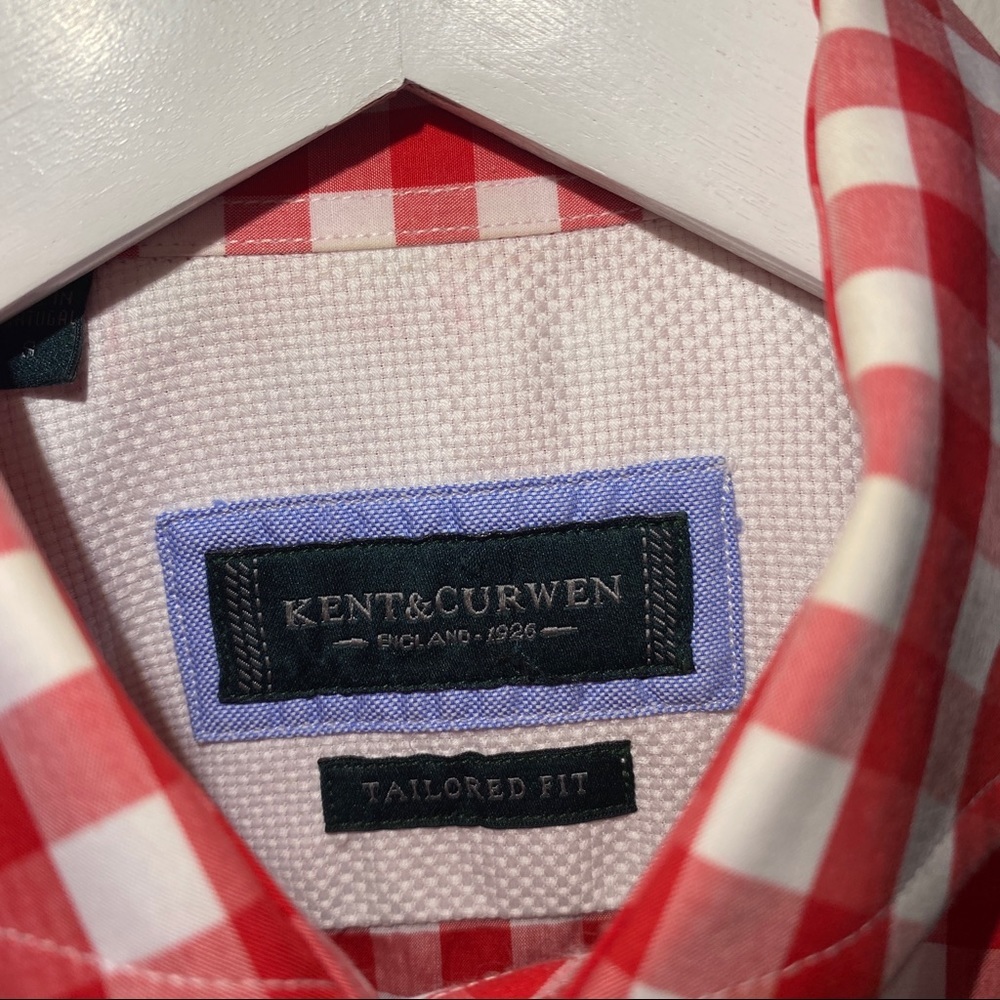 Kent & Curwen Red Gingham Button Down Shirt Size … - image 2